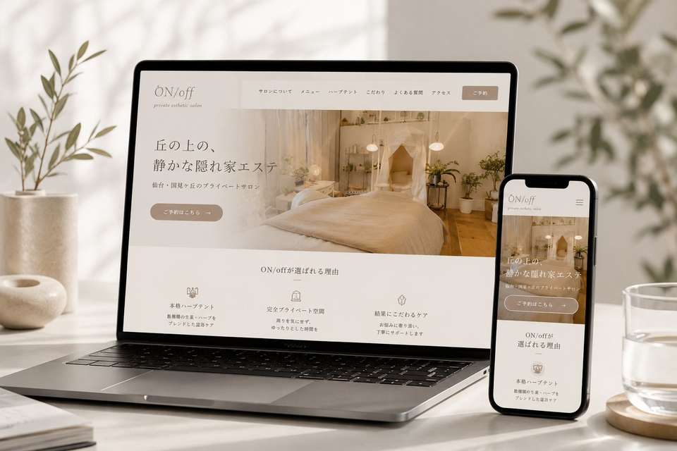 制作事例のホームページをノートパソコンとスマホで表示したイメージ