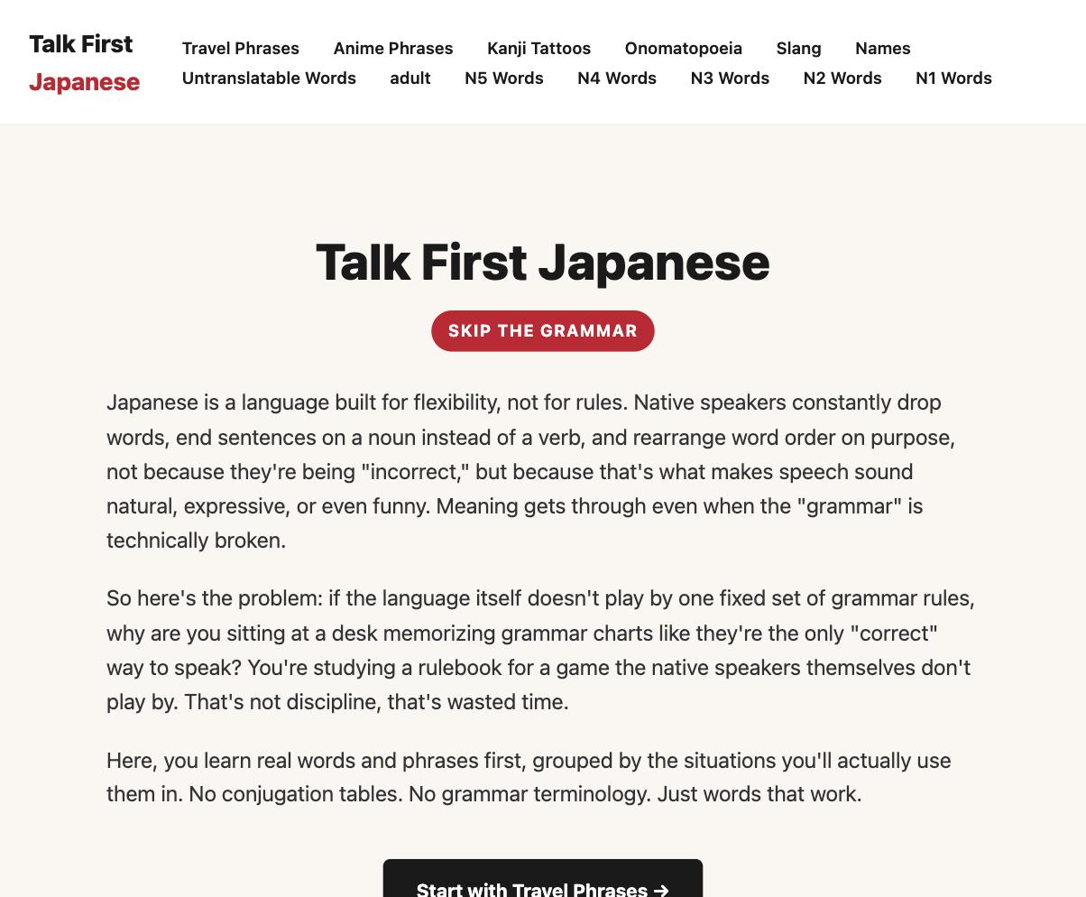 Talk First Japaneseのサイトのスクリーンショット